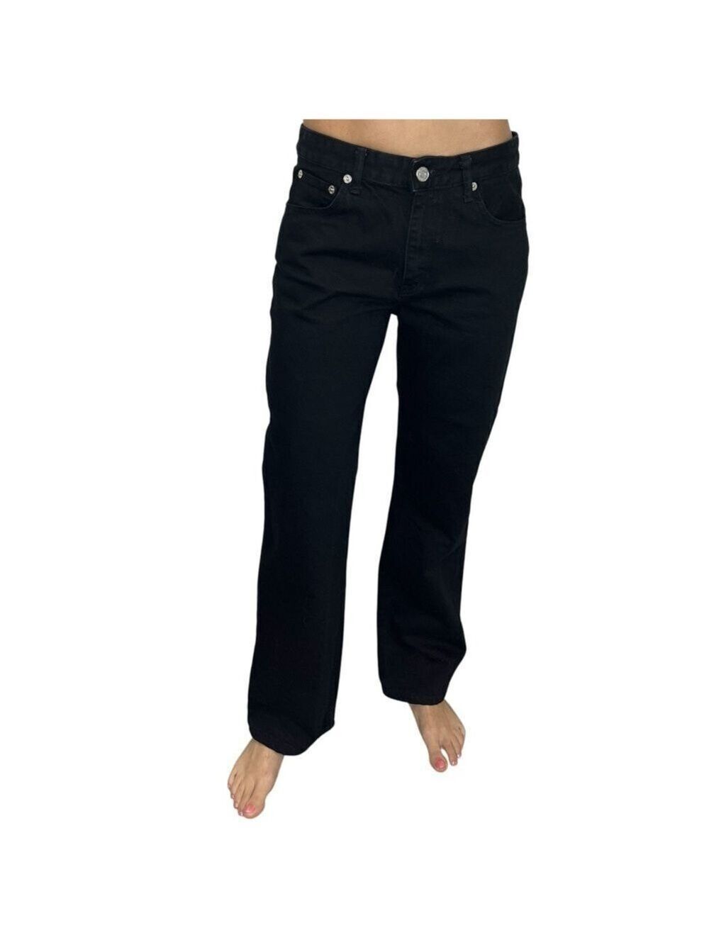Zara Denim classic black mid rise straight leg full length baggy jeans 6